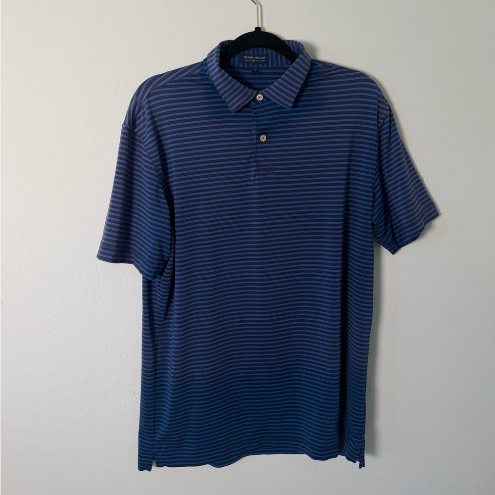 Peter Millar Navy and Light Blue Striped Polo